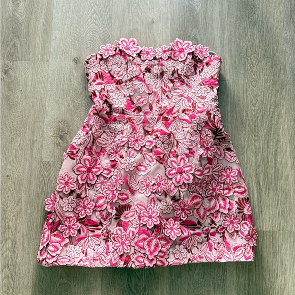 elliatt roseate pink 3d floral lace strapless mini cocktail dress size large NEW - Picture 6 of 11